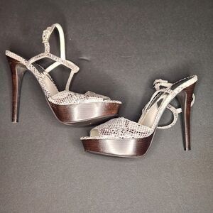 Michael Kors Silver platform snakeskin Pumps Strappy heel , size 8.5